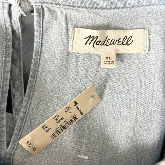 NEW Madewell Denim Puff-Sleeve Tie Back Swing Shirt in Hawes Wash Cotton Size XL - Picture 4 of 6